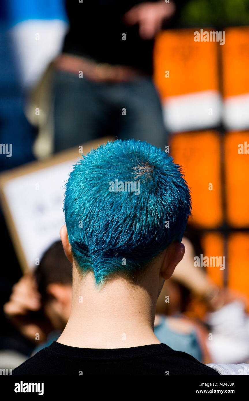 Young man with blue hair Stock Photo - Alamy
