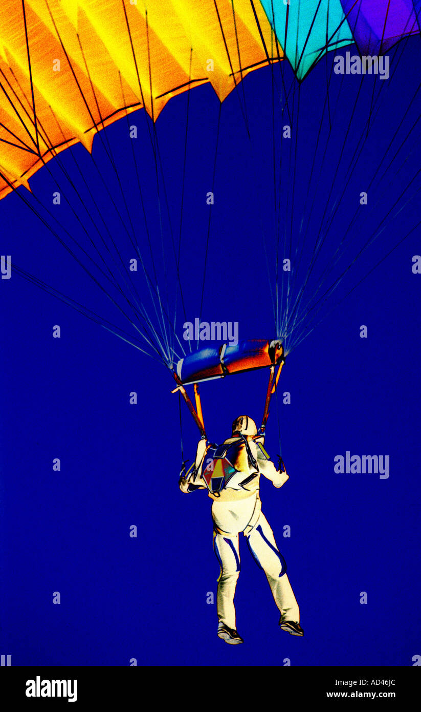 parachute jump jumper safe landing Stock Photo