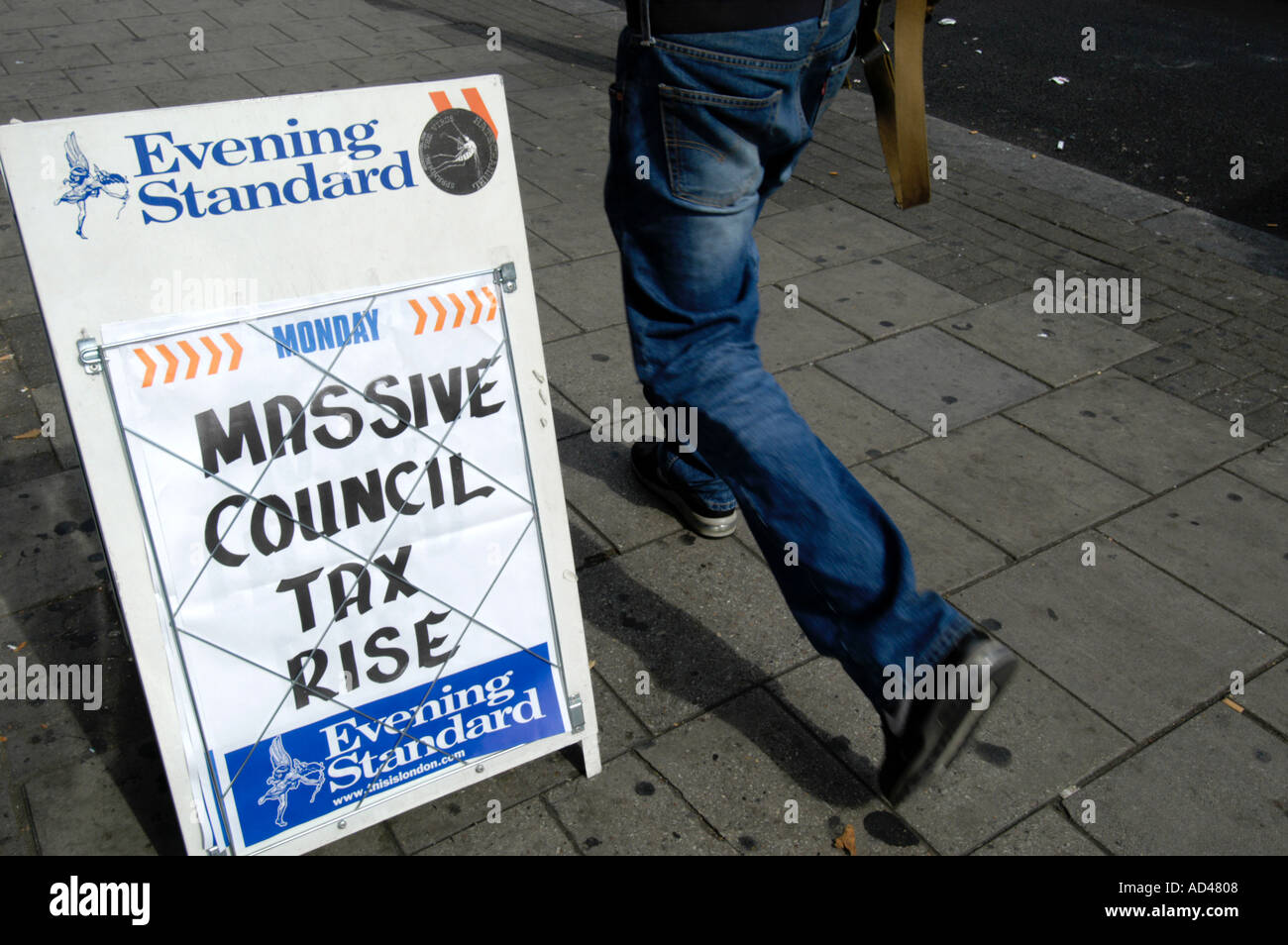 Headline on Evening Standard newspaper hoarding Massive Council Tax Rise London England UK Stock Photo
