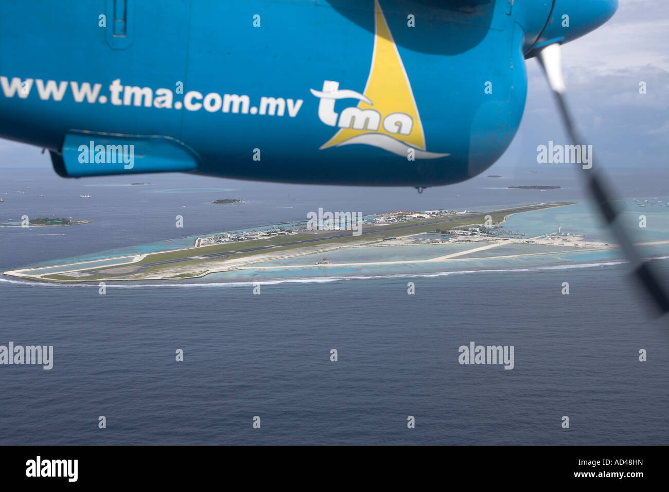 Plane arriving at the Malé International Airport, Maldives, Asia Stock Photo
