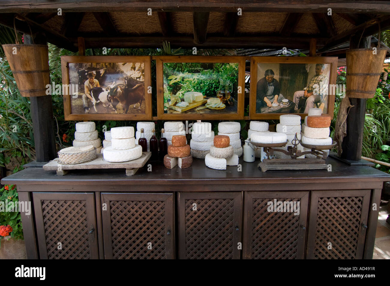 Cheese counter, Casa Museo de Betancuria, Fuerteventura, Canary Islands, Spain Stock Photo
