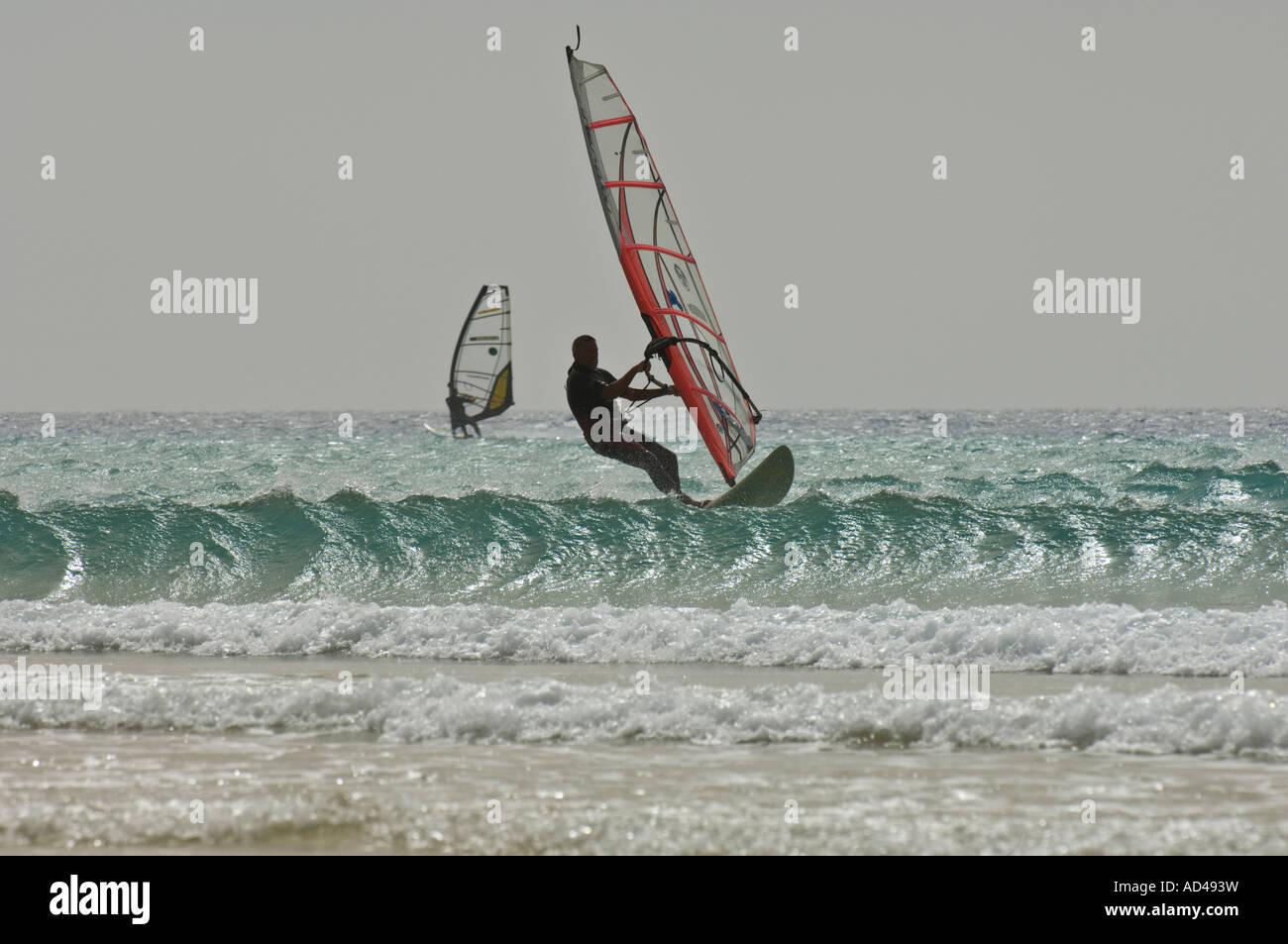 Windsurfer at the beach of Sotavento, Fuerteventura, Canary Islands, Spain Stock Photo