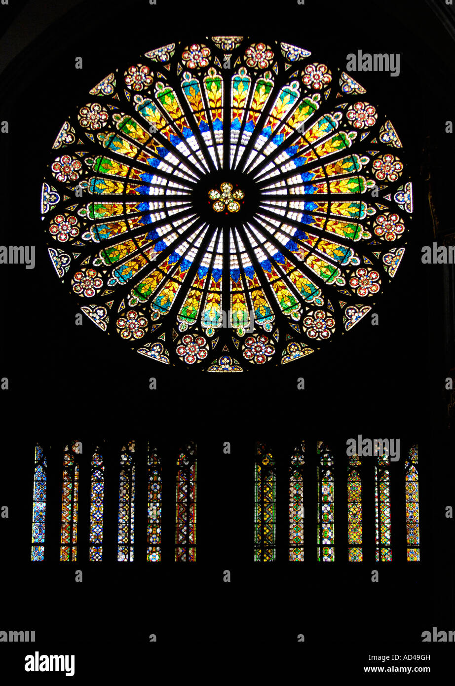 Rose window of Cathedral of our Lady of Strasbourg, Strasbourg, Alsace, France Stock Photo