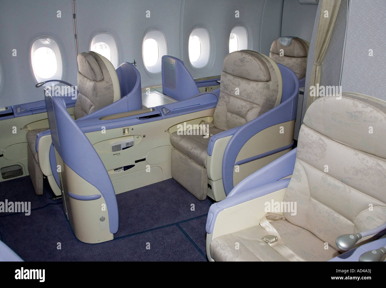 First class seats of Airbus A380. Stock Photo