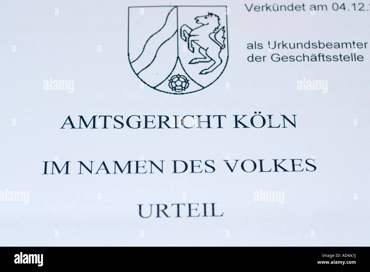 Verdict, municipal court Cologne Stock Photo