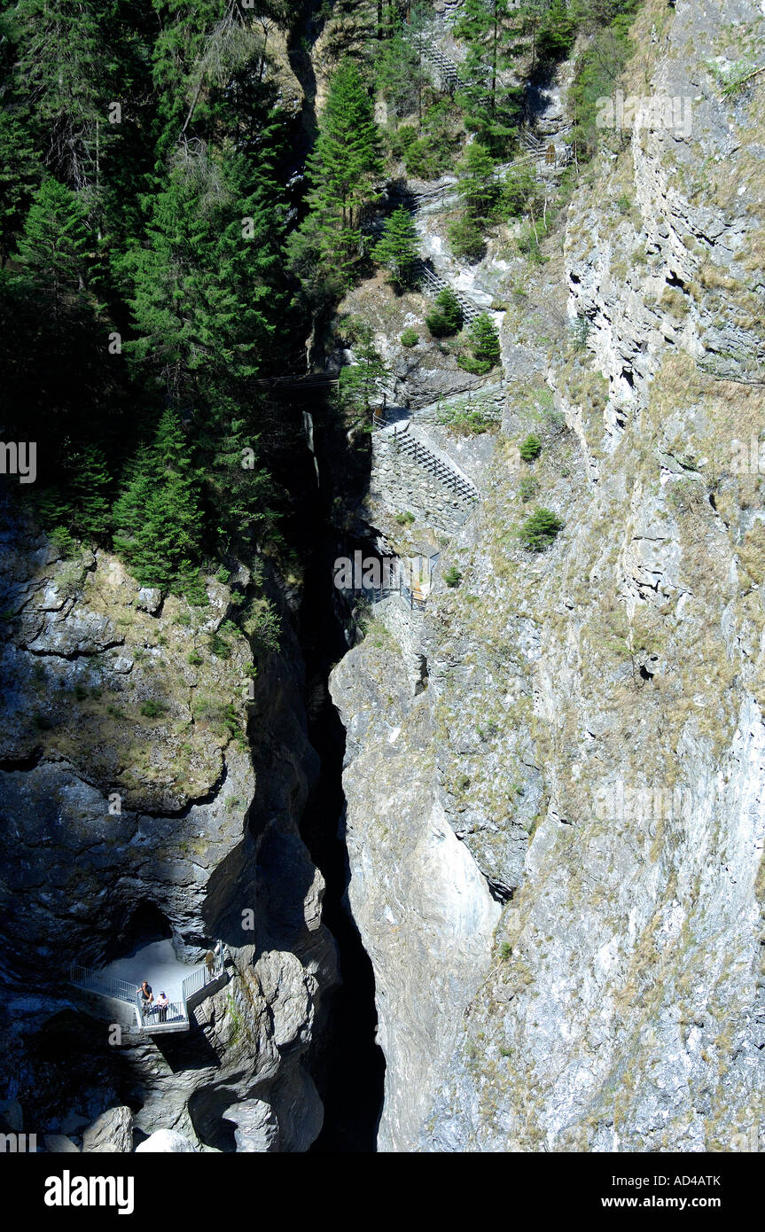 View down to the visitors platform in the Via Mala Gorge, Graubuenden, Grisons, Switzerland Stock Photo