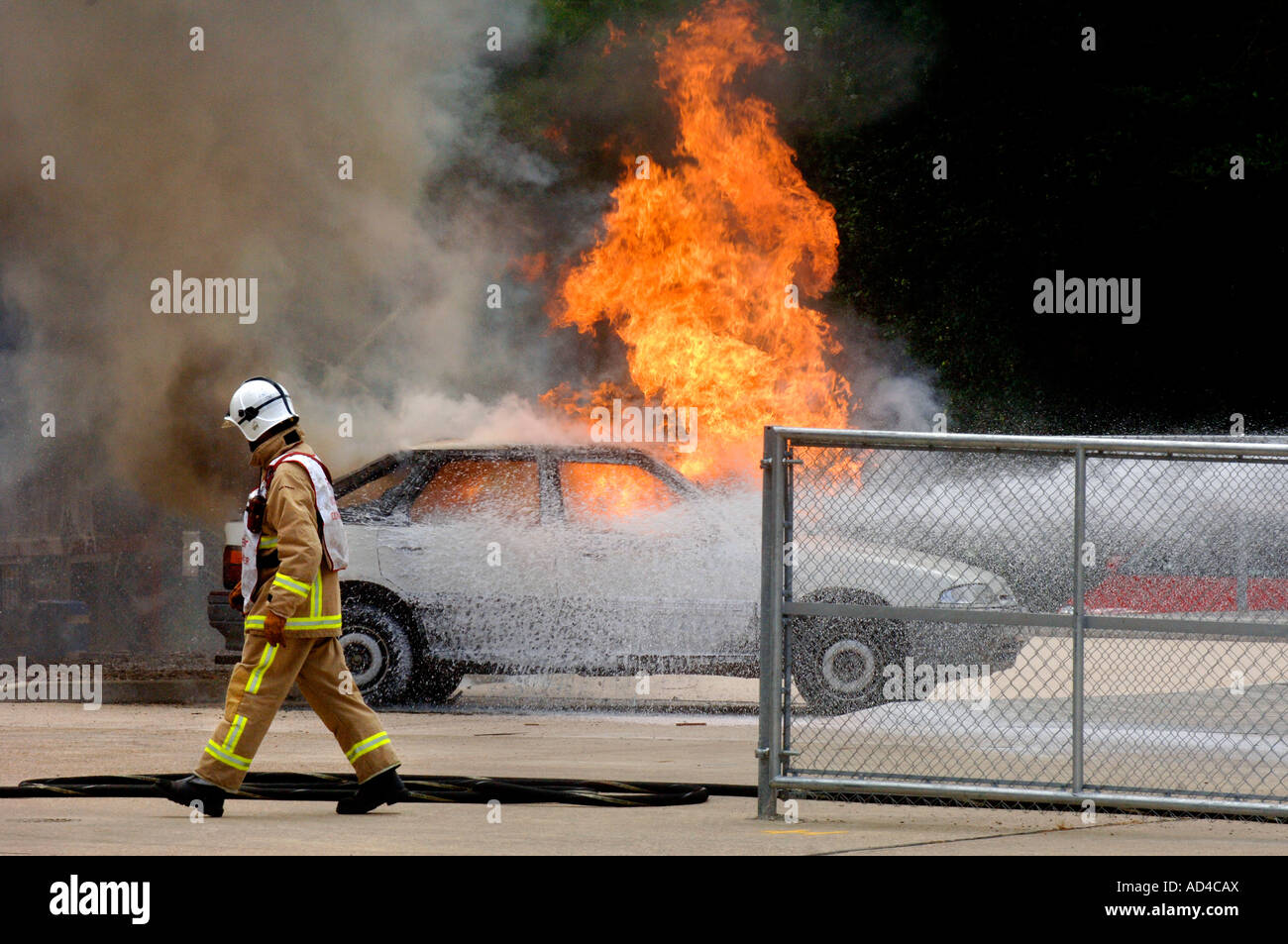 East Sussex fire and rescue team on exercise with car fire. Picture by Jim Holden. Stock Photo
