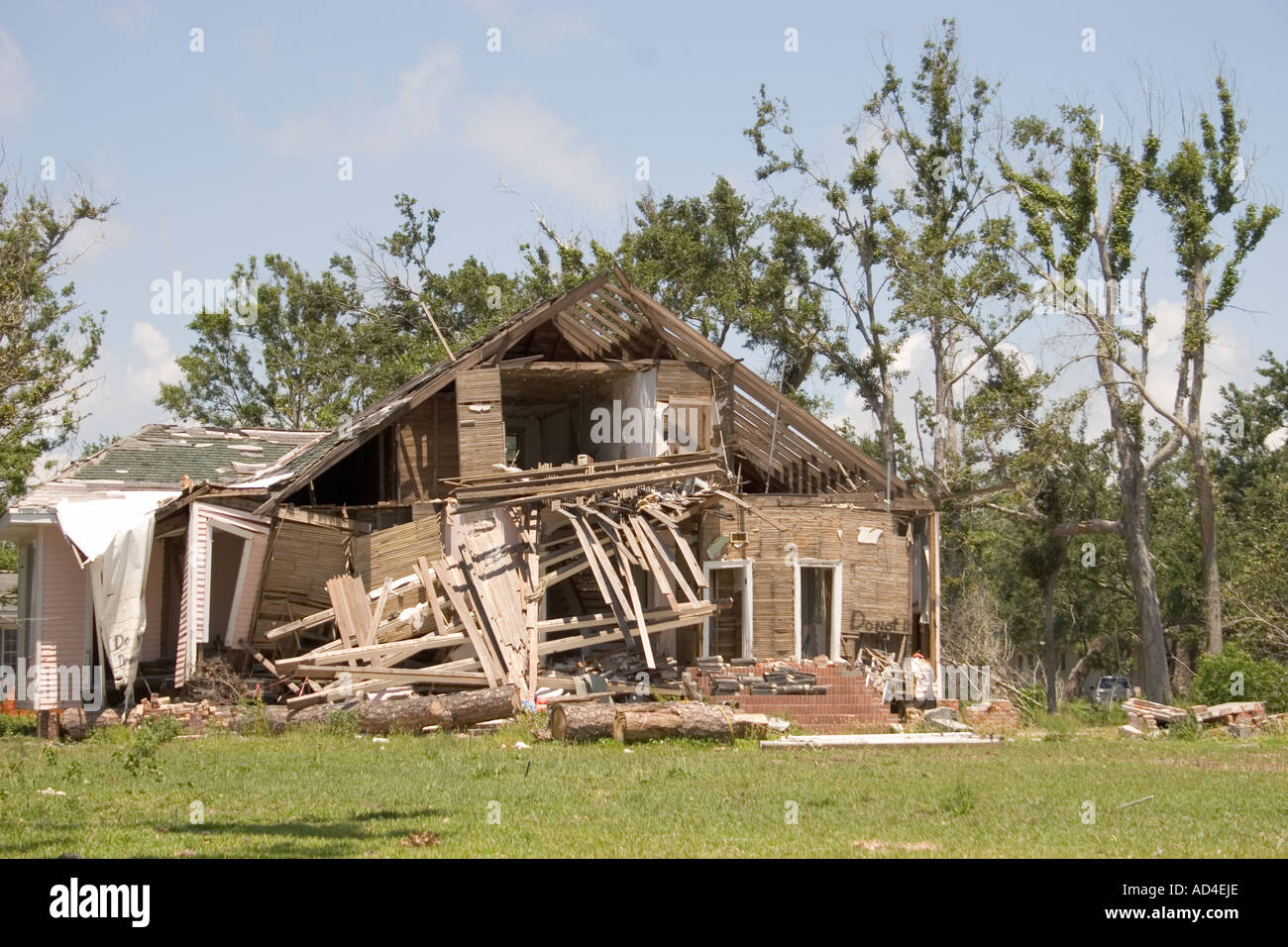 Home damaged beyond repair in Pass Christian, Mississippi, eight months after hurricane Katrina. Stock Photo