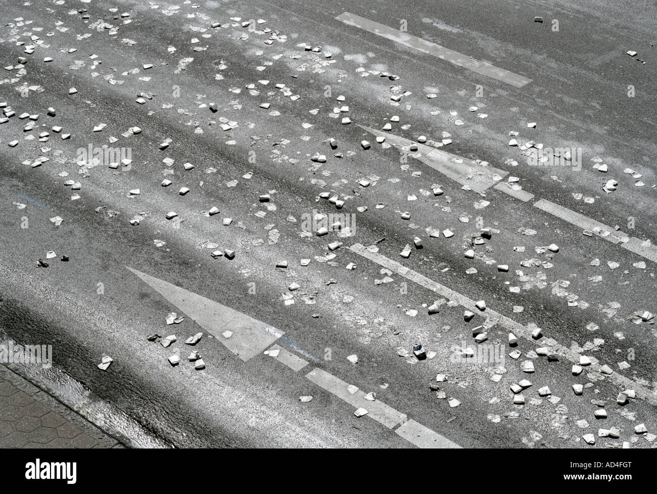 Crushed paper cups on a highway Stock Photo Alamy