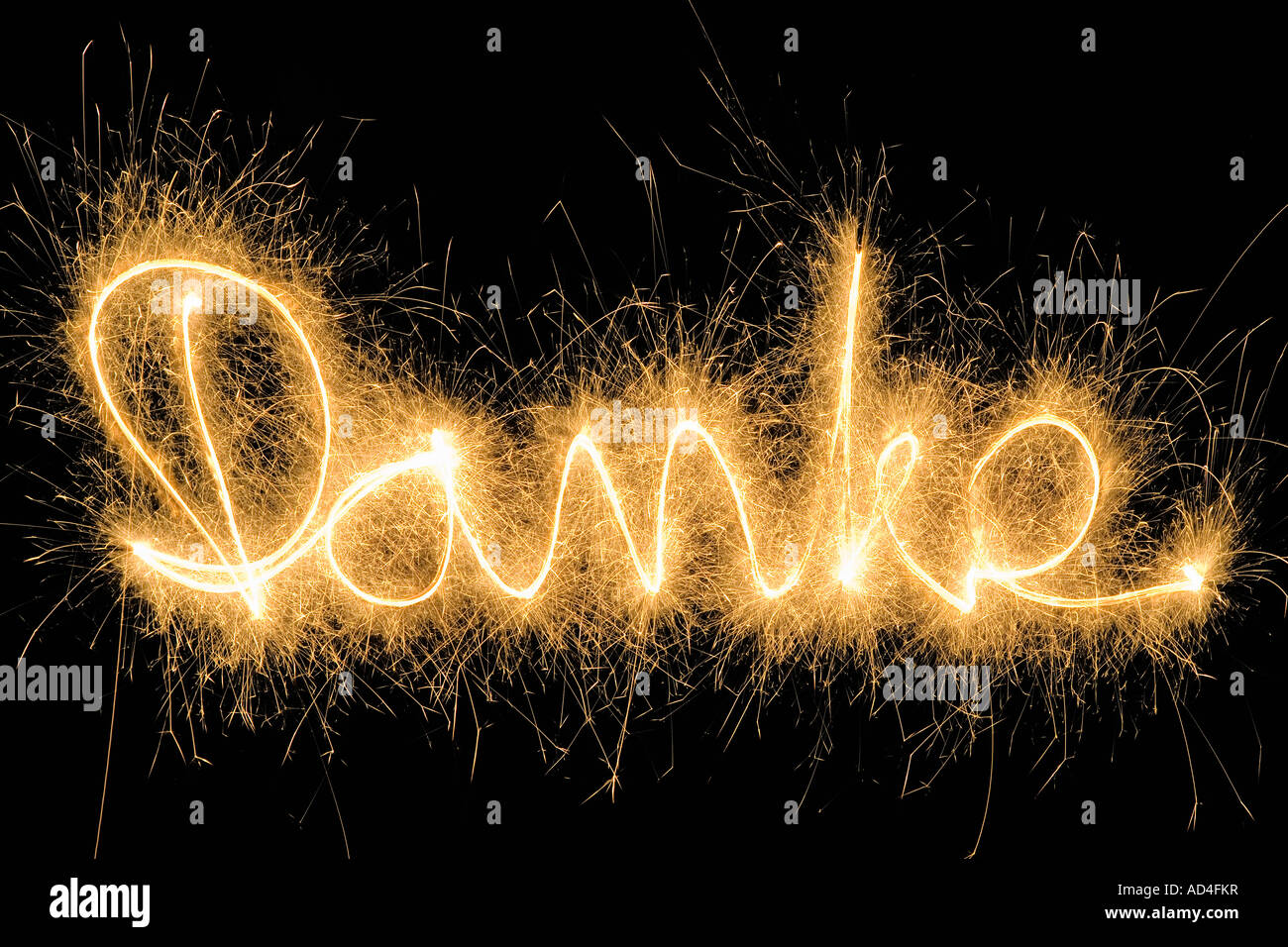 Danke' drawn with a sparkler Stock Photo