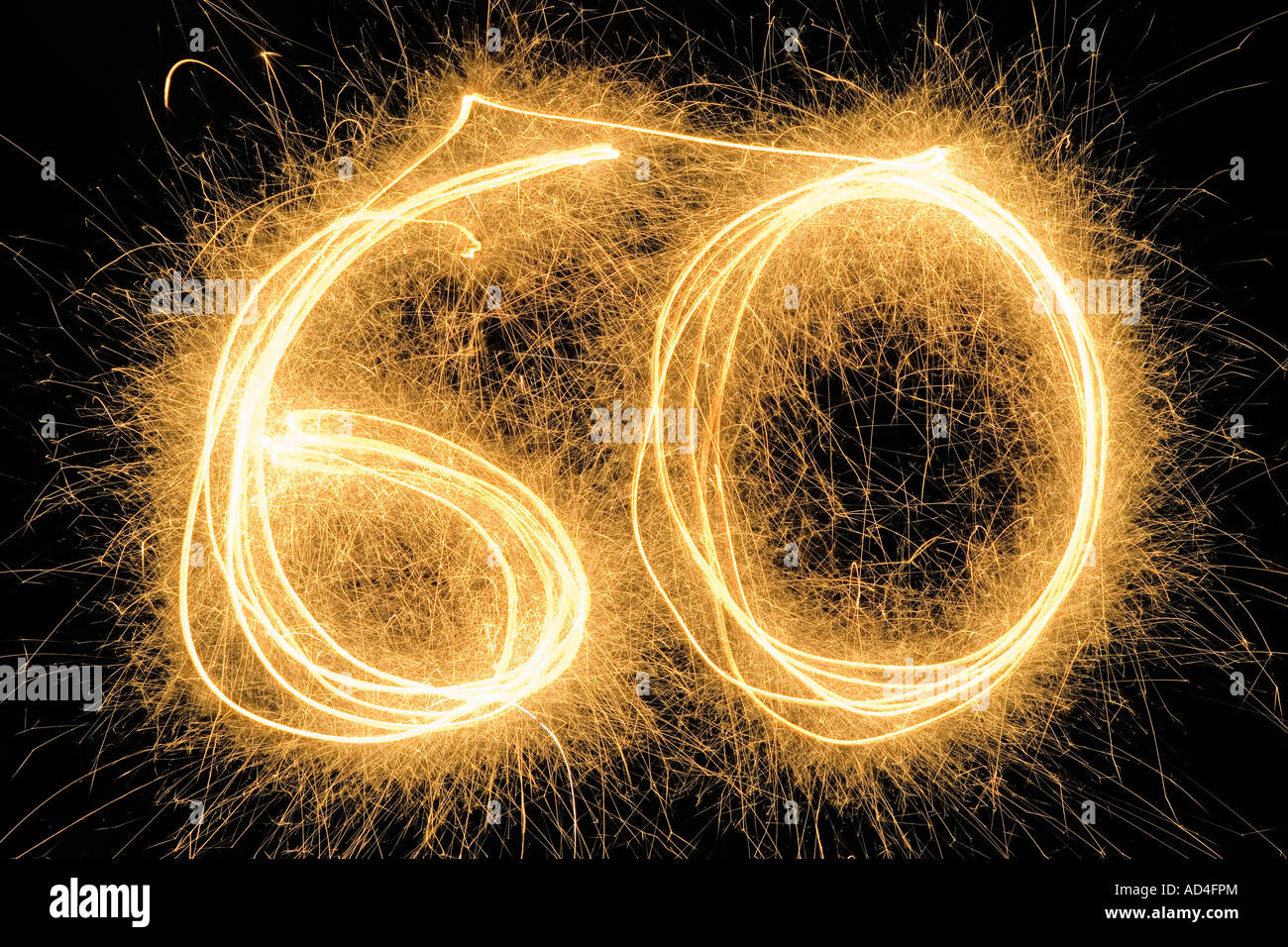 60' drawn with a sparkler Stock Photo