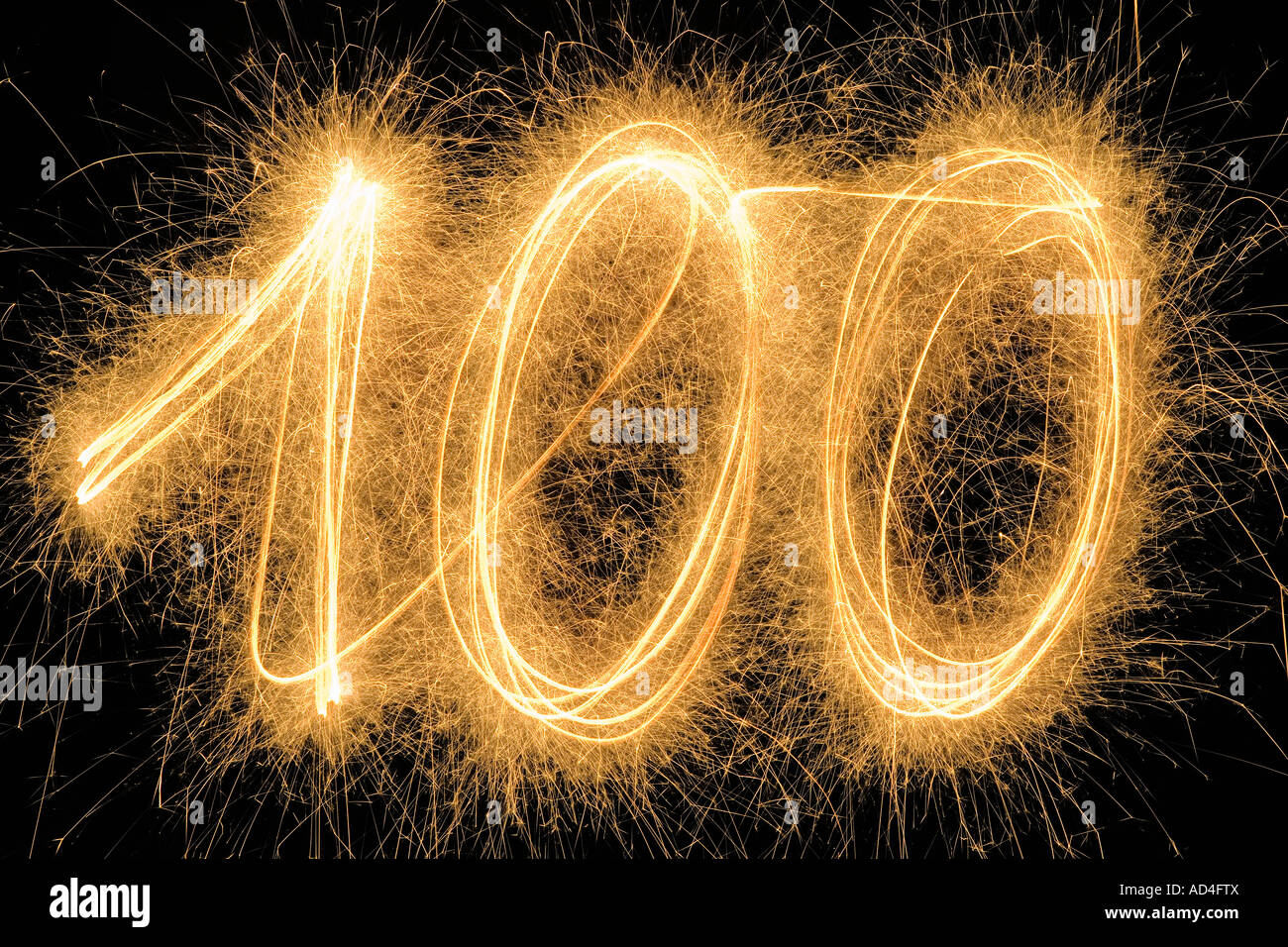100' drawn with a sparkler Stock Photo