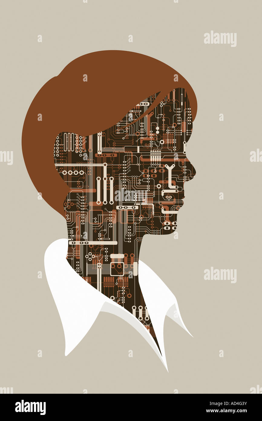 Profile of a man with circuitry Stock Photo