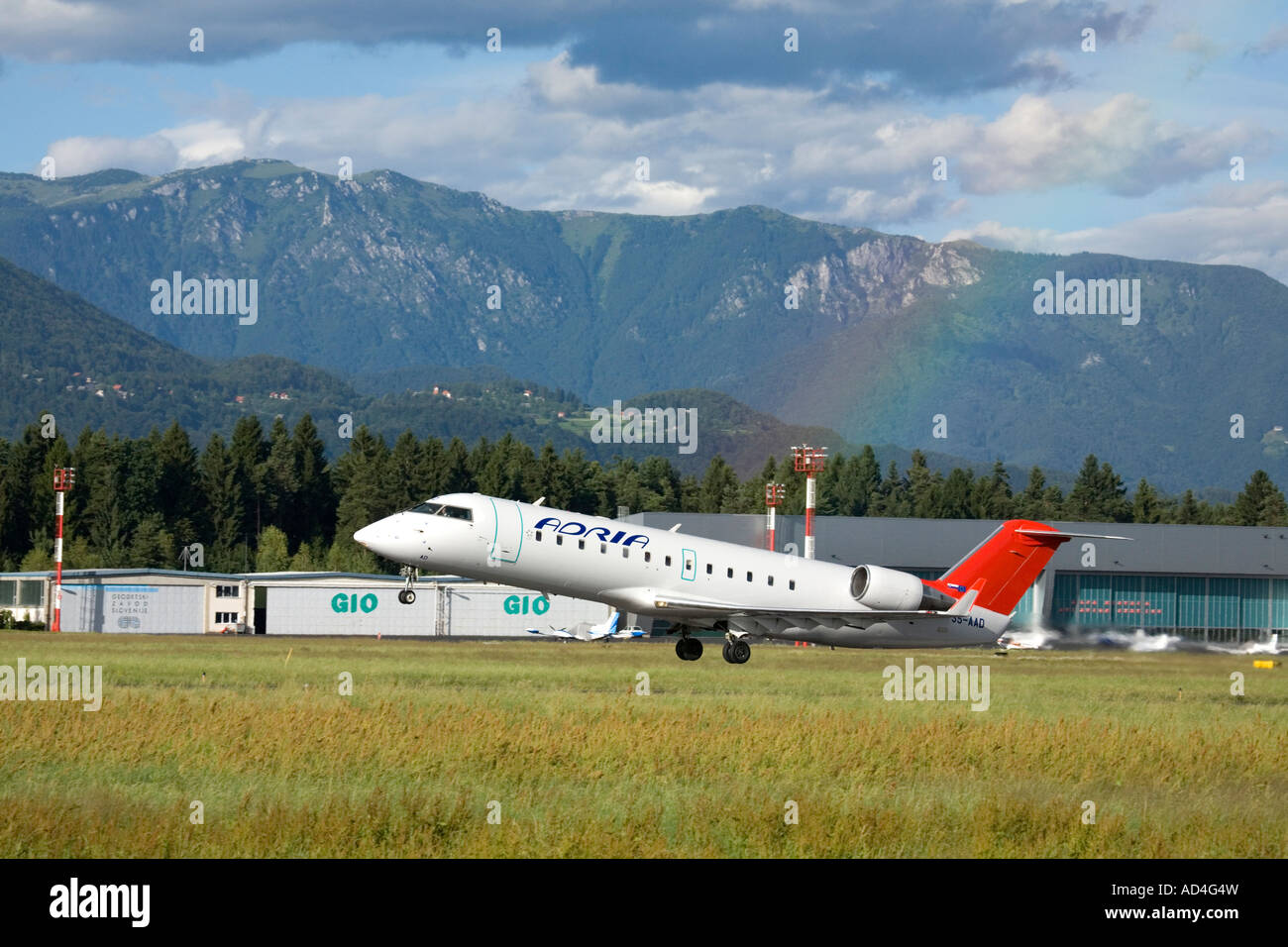 Aircraft taking off from Ljubljana Joze Pucnik airport Brnik Slovenia Stock Photo Alamy