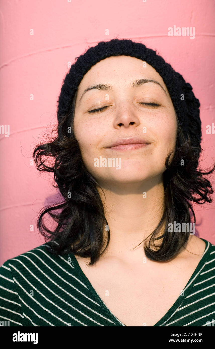 A young woman with eyes closed Stock Photo