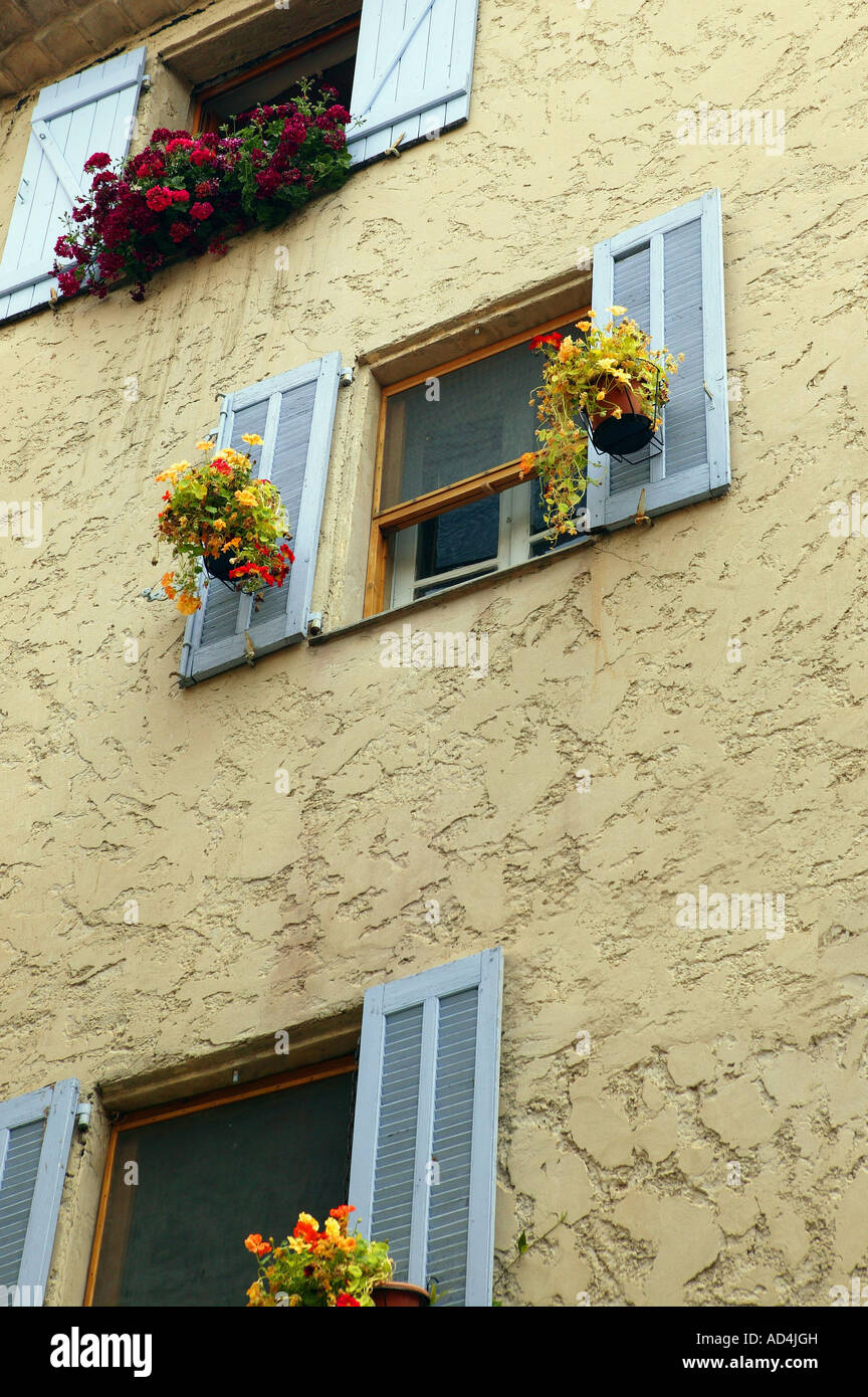 Flower pots at windows Stock Photo Alamy