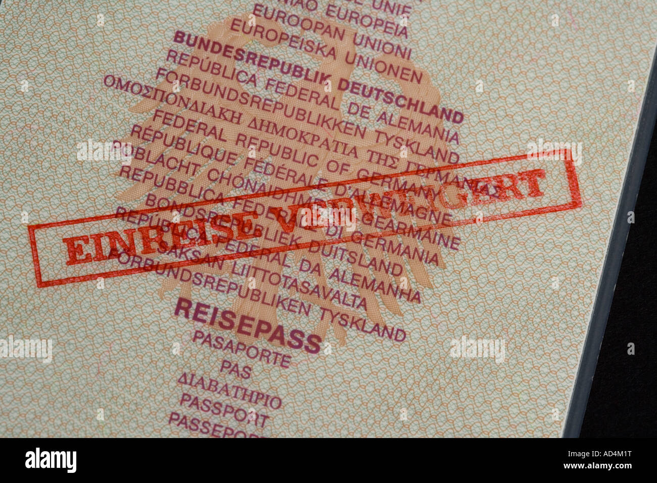 A German passport stamped 'Denied Entry' Stock Photo