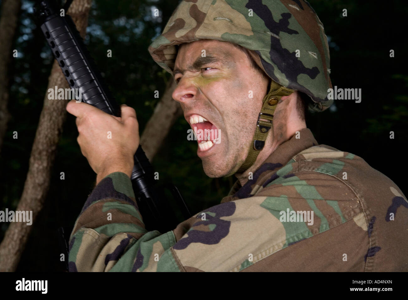 Soldier shouting Stock Photo