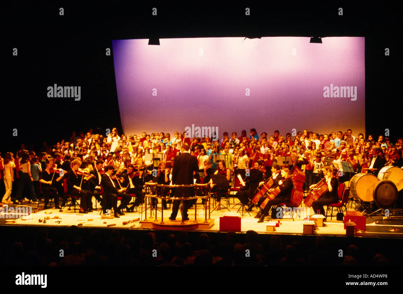 School Concert with Accompanying Orchestra Stock Photo