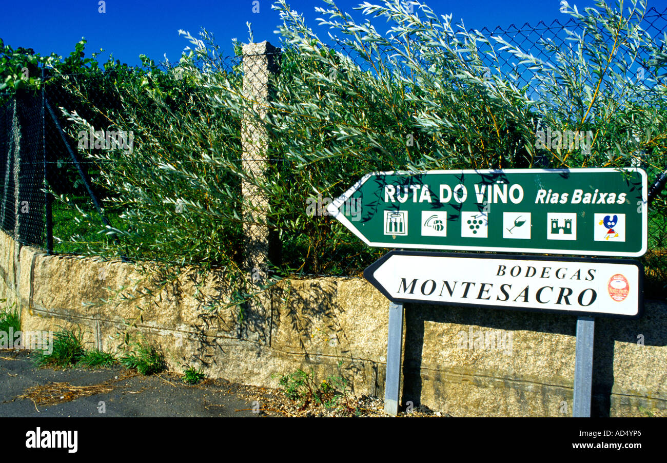 Galicia Spain Rias Baixas Monte Sacro Wine Albarino Signpost Stock Photo