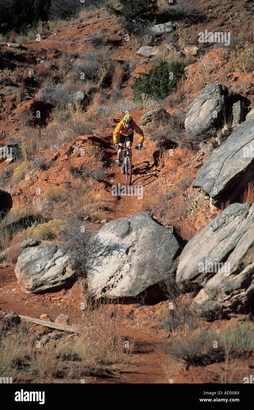 Single Track Riding Male mountain biker riding single track trail in the Palo Duro Canyon ...
