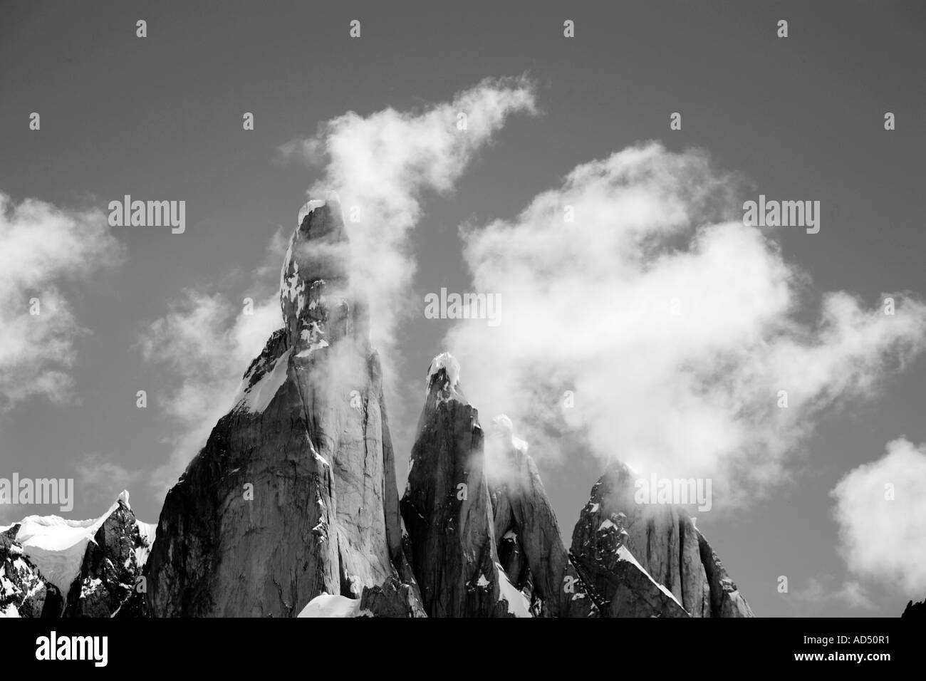 Cerro Torre with wisps of clouds Stock Photo