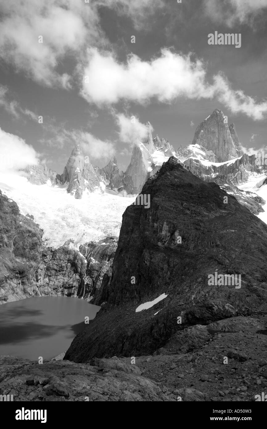Mount Fitzroy Laguna Sucia Black and White Stock Photo