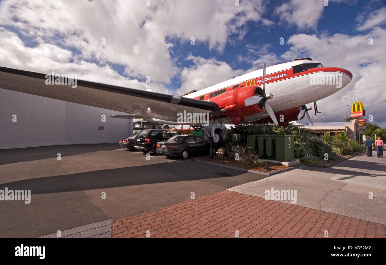 a DC3 in the town of Taupo now a McDonald's restaurant Stock Photo