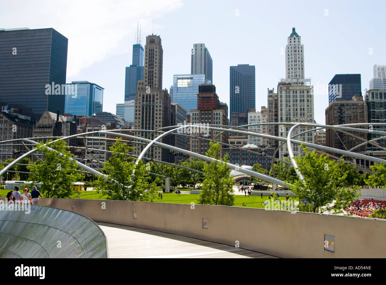 Chicago Skyline and Millennium Park from BP Bridge Stock Photo - Alamy