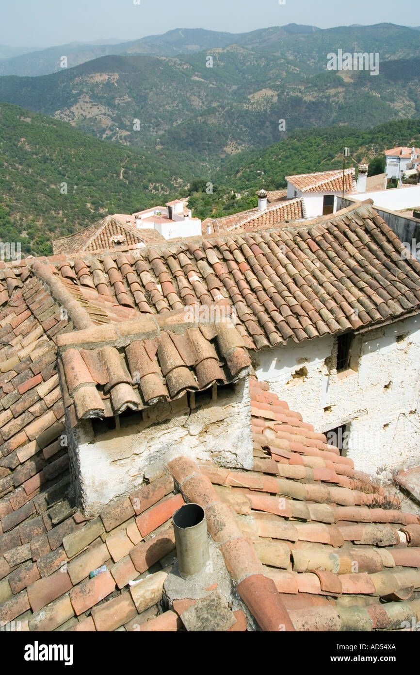 Benalauria Andalusia Spain typical white village in the Sierras terracotta tiled rooves Stock Photo