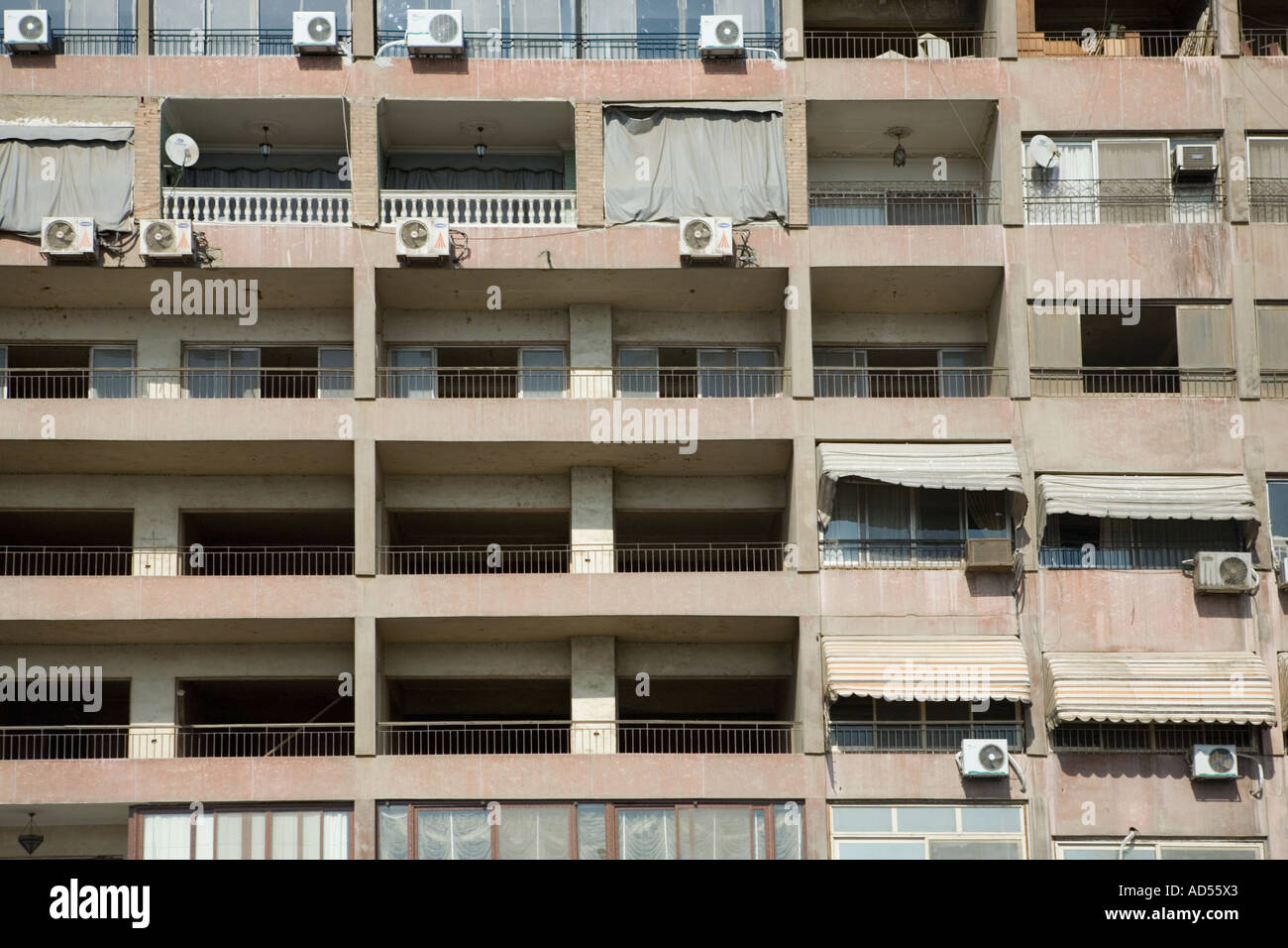 Apartment building balcony canopy shutters High Resolution Stock