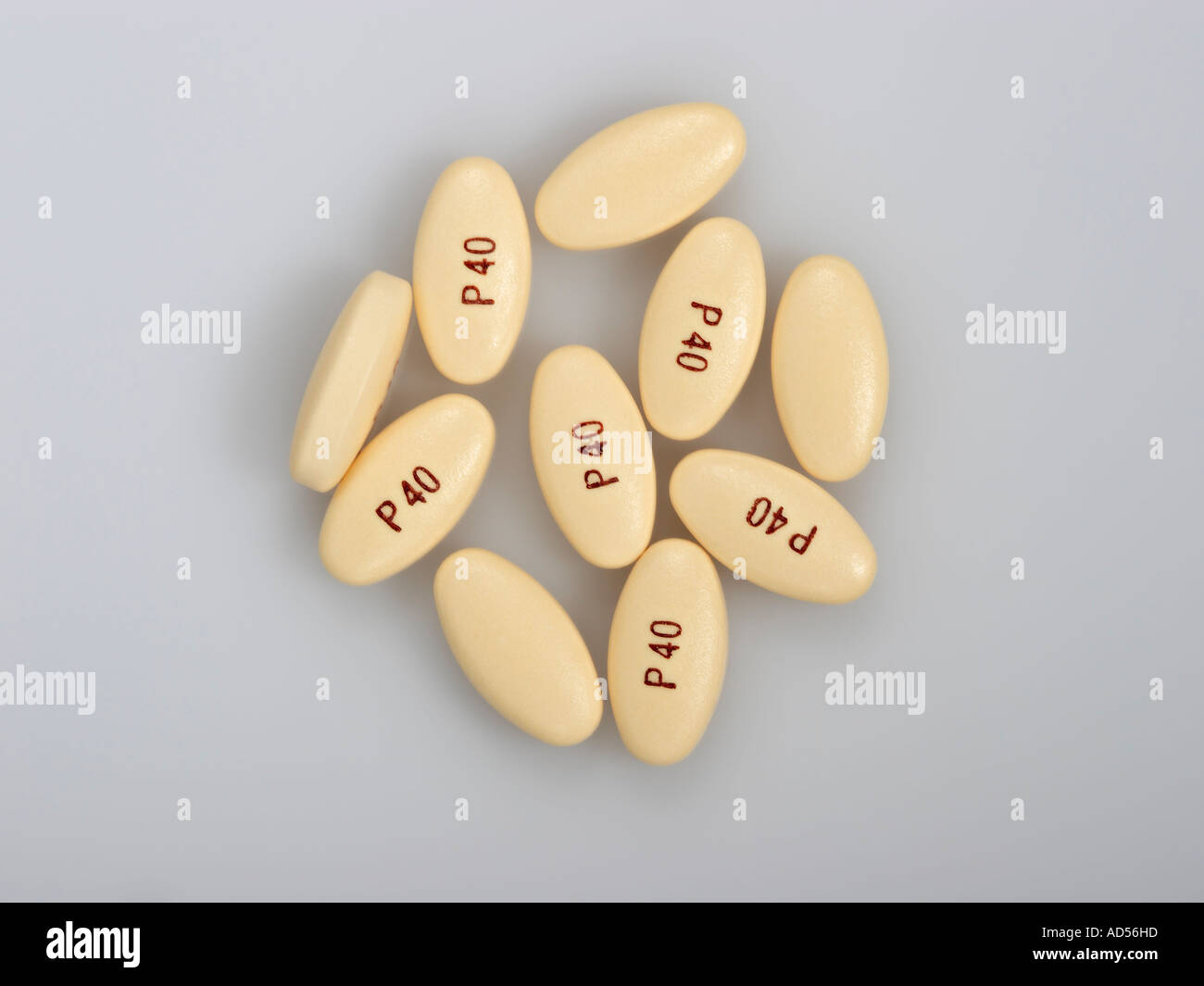 Pills on grey background - top view Stock Photo