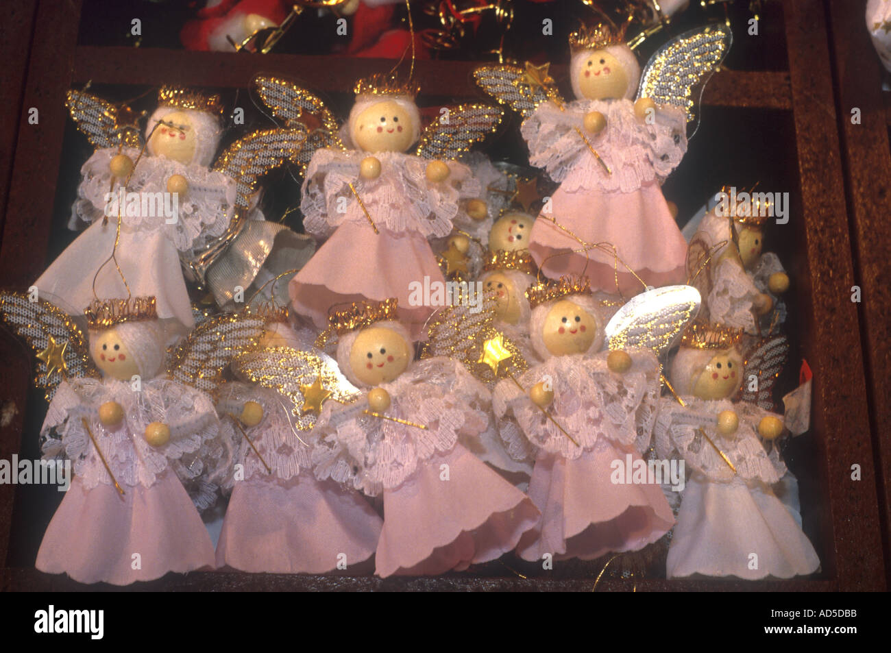 Assembly Or Meeting Of Little Pink Christmas Tree Angel Figures On The Fair Munich Bavaria Germany Europe Assembly Or Meeting Of Little Pink Christmas Tree Angel Figures On The Fair Munich Bavaria Germany Europe