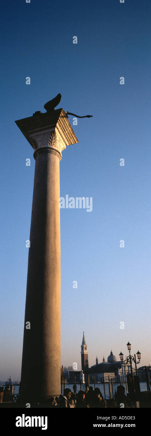 One of the columns San Marco towering above the Piazetta Piazza San Marco Venice Italy  Stock Photo