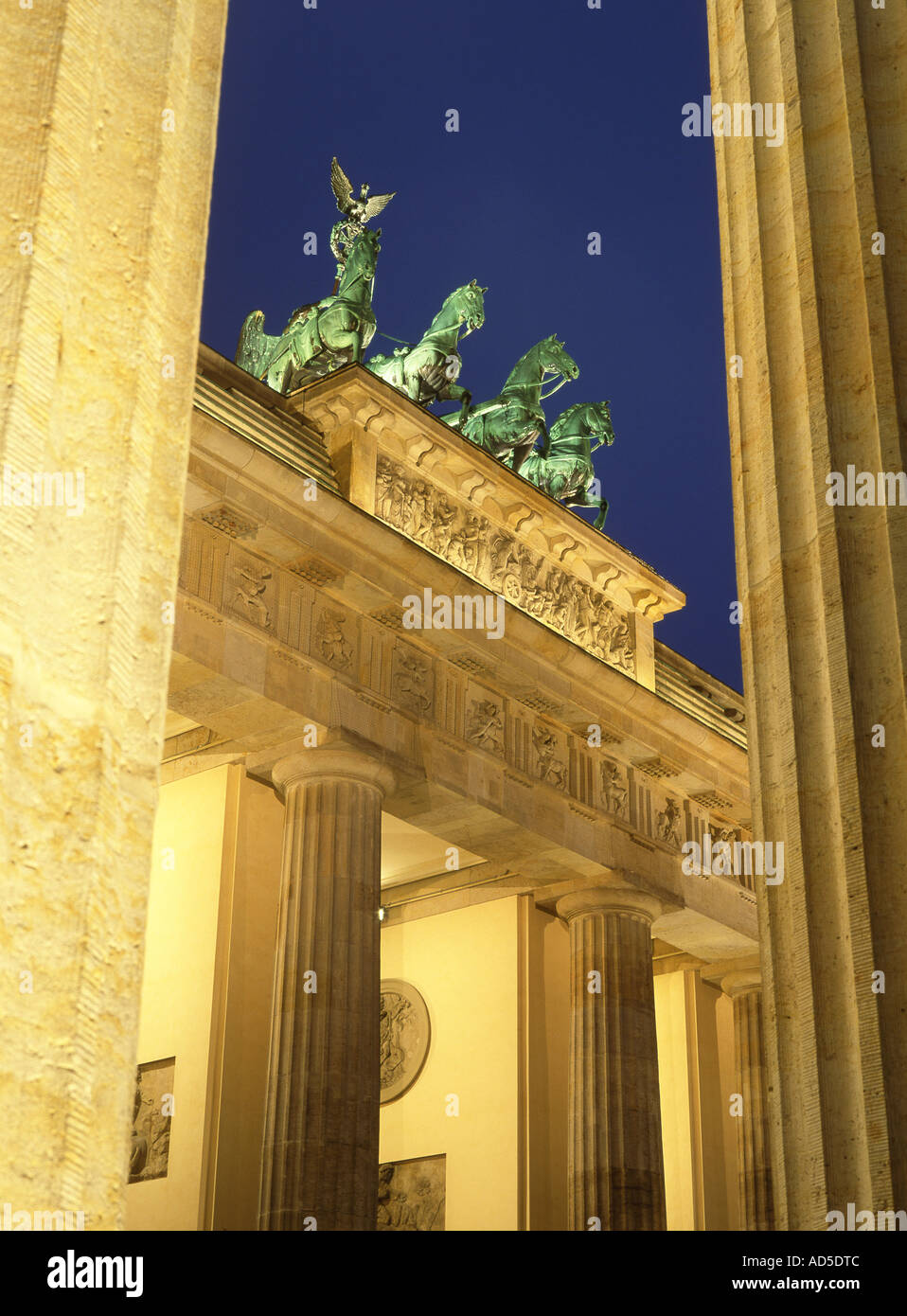 Brandenburg Gate Brandenburger Tor Night twilight view including Quadriga Mitte Berlin Brandenburg Germany Stock Photo
