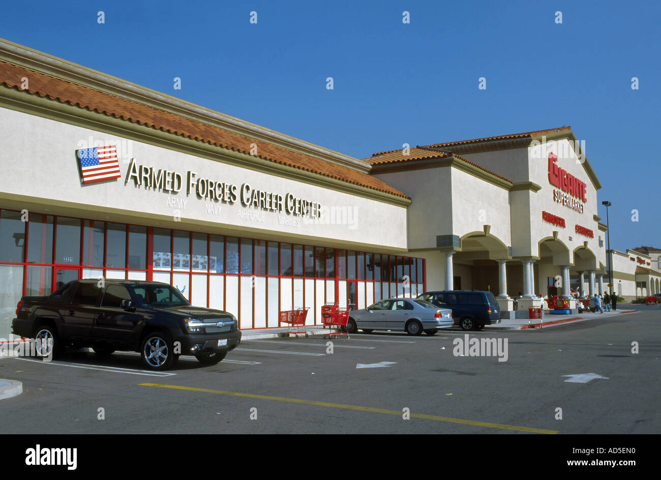 Recruitment center next to mexican supermarket in Los Angeles Stock Photo