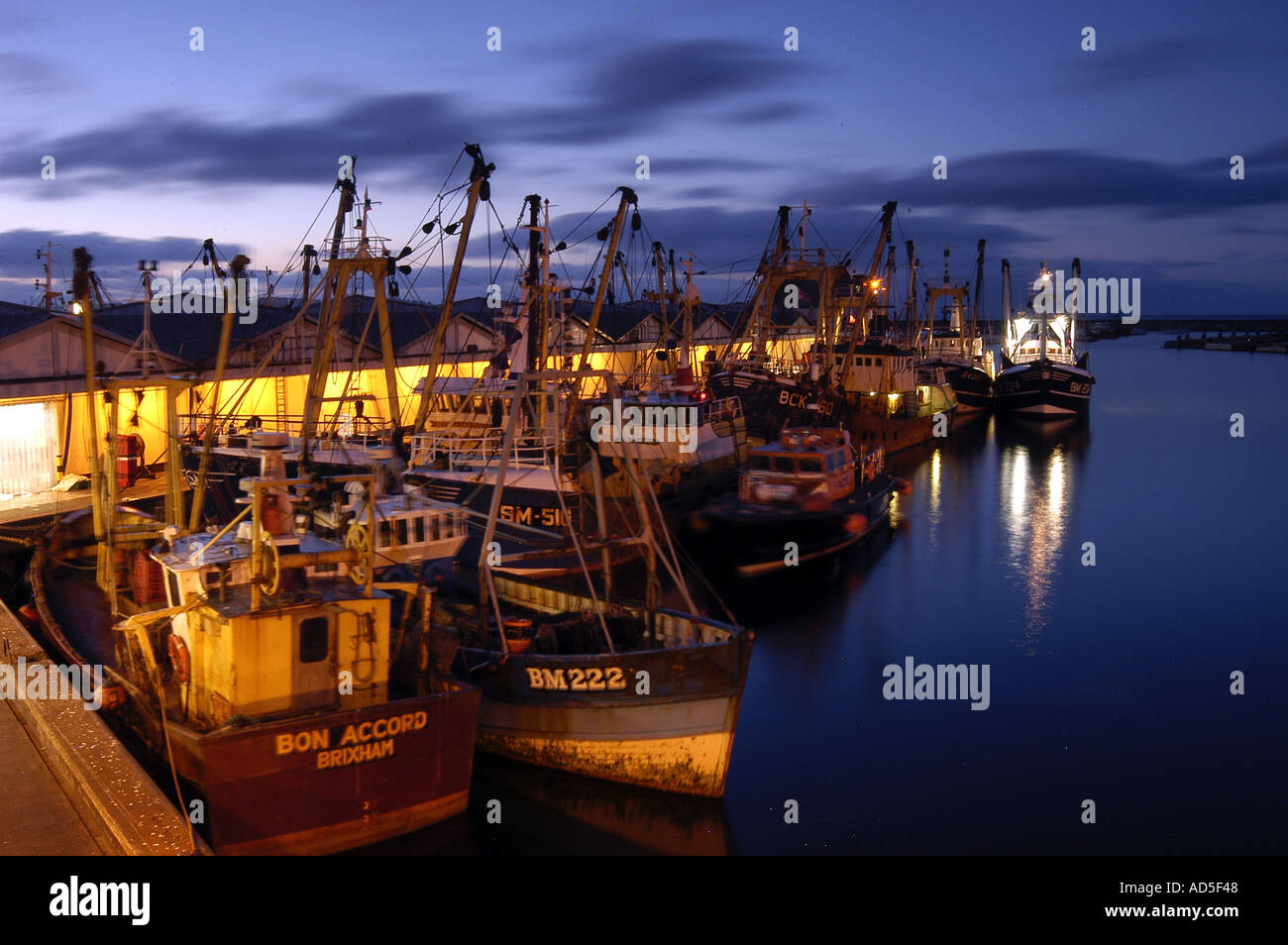 Brixham Fish Market and Harbour at Night Stock Photo