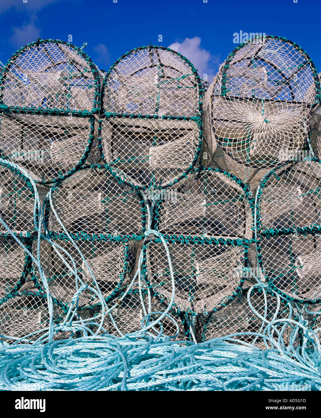 Lobster creels at Lochmaddy harbour, North Uist, Western Isles