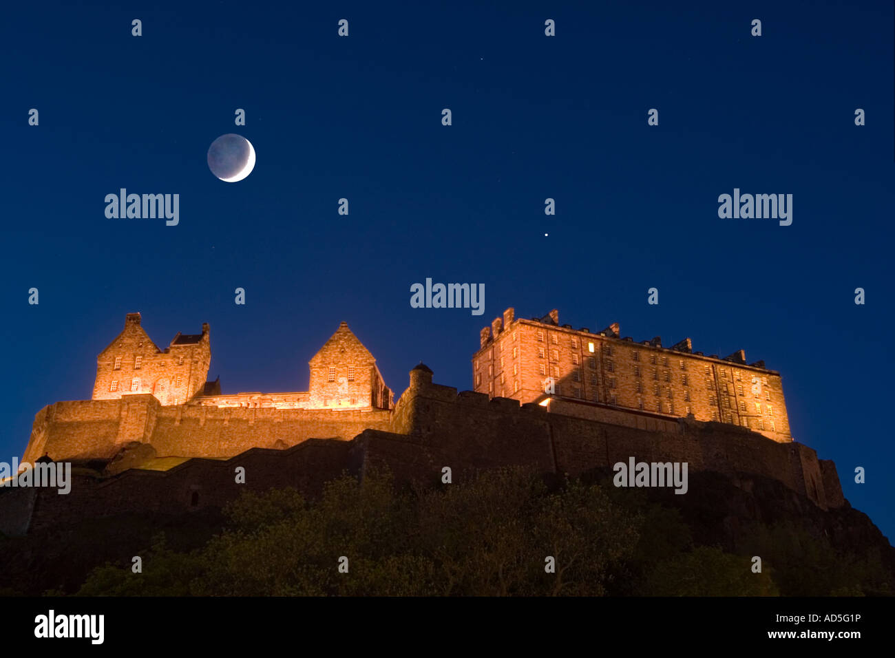 Scotland Invinus Edinburgh Castle at night with the Moon and Venus Scotland May 2007 ...