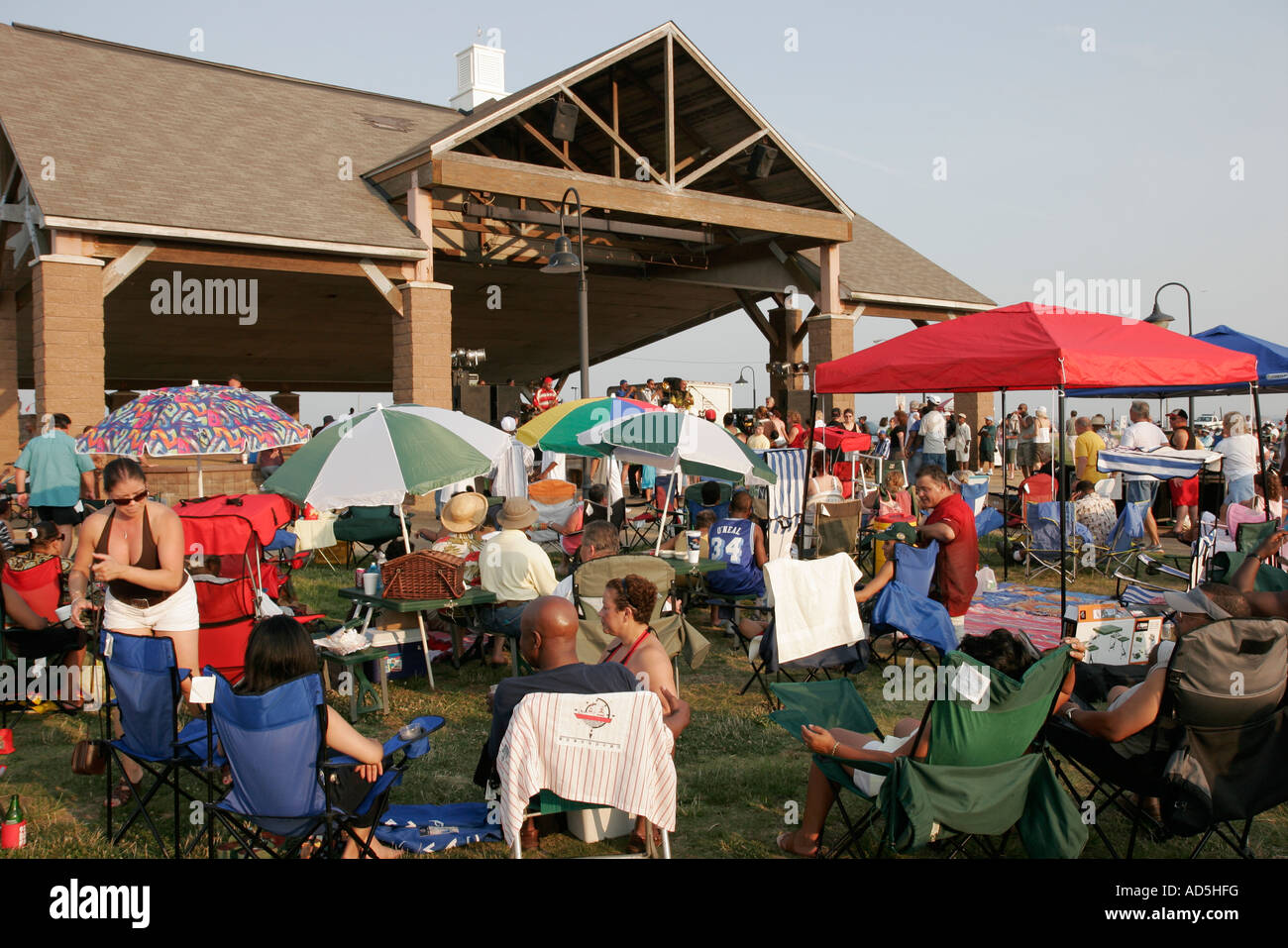 Hampton Virginia,Tidewater Area,Buckroe Beach Park,Groovin' by the Bay water Concert,families,free entertainment,live music,visitors travel traveling Stock Photo
