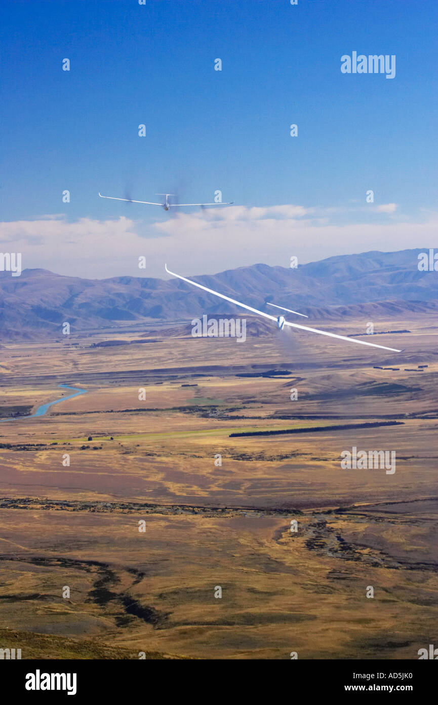 Gliders dumping water ballast near Omarama South Island New Zealand