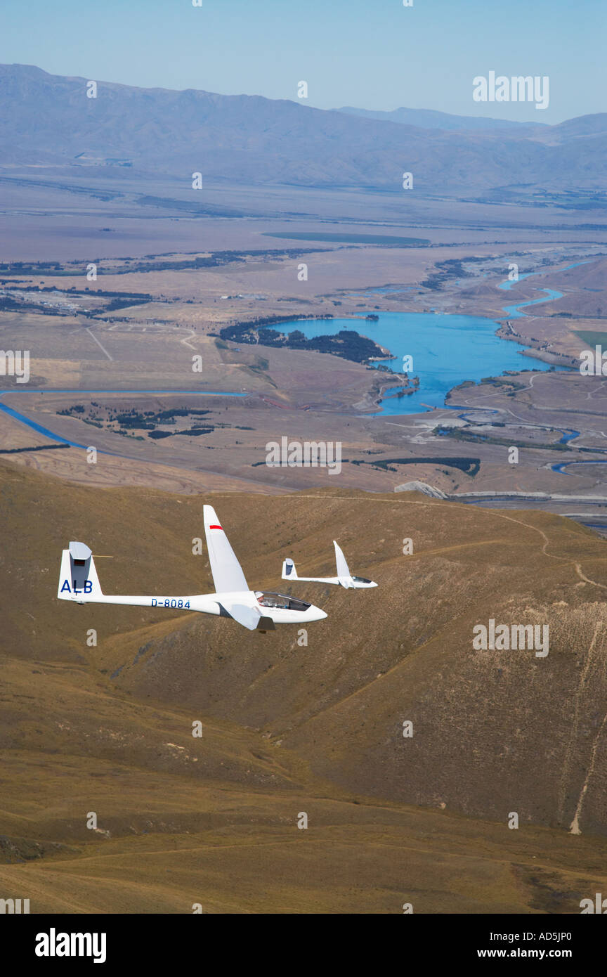 Gliders and Lake Ruataniwha Mackenzie Country South Island New Zealand