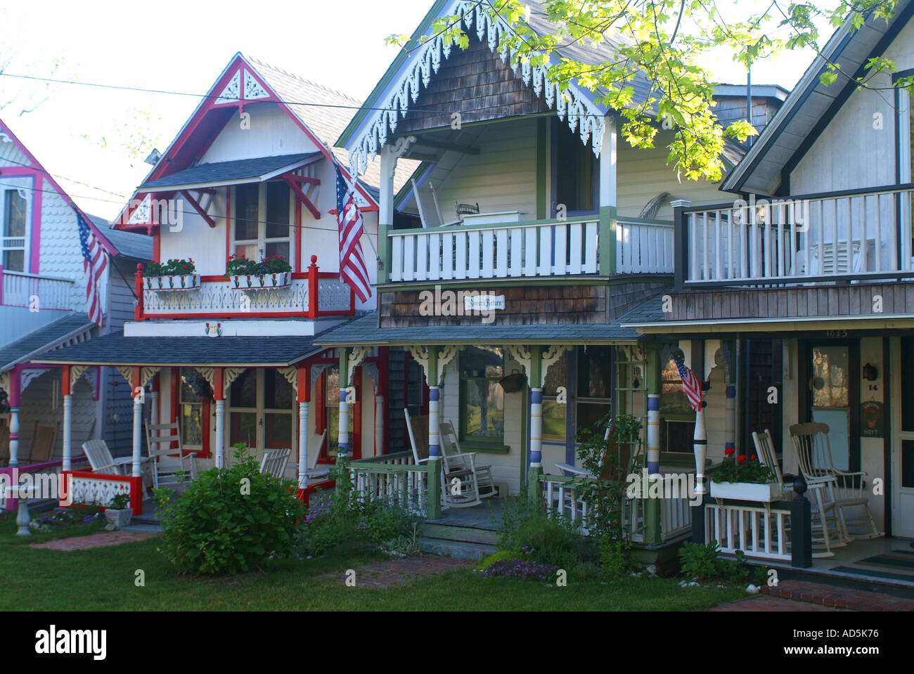 Gingerbread Cottages Oak Bluffs Marthas Vineyard Stock Photo