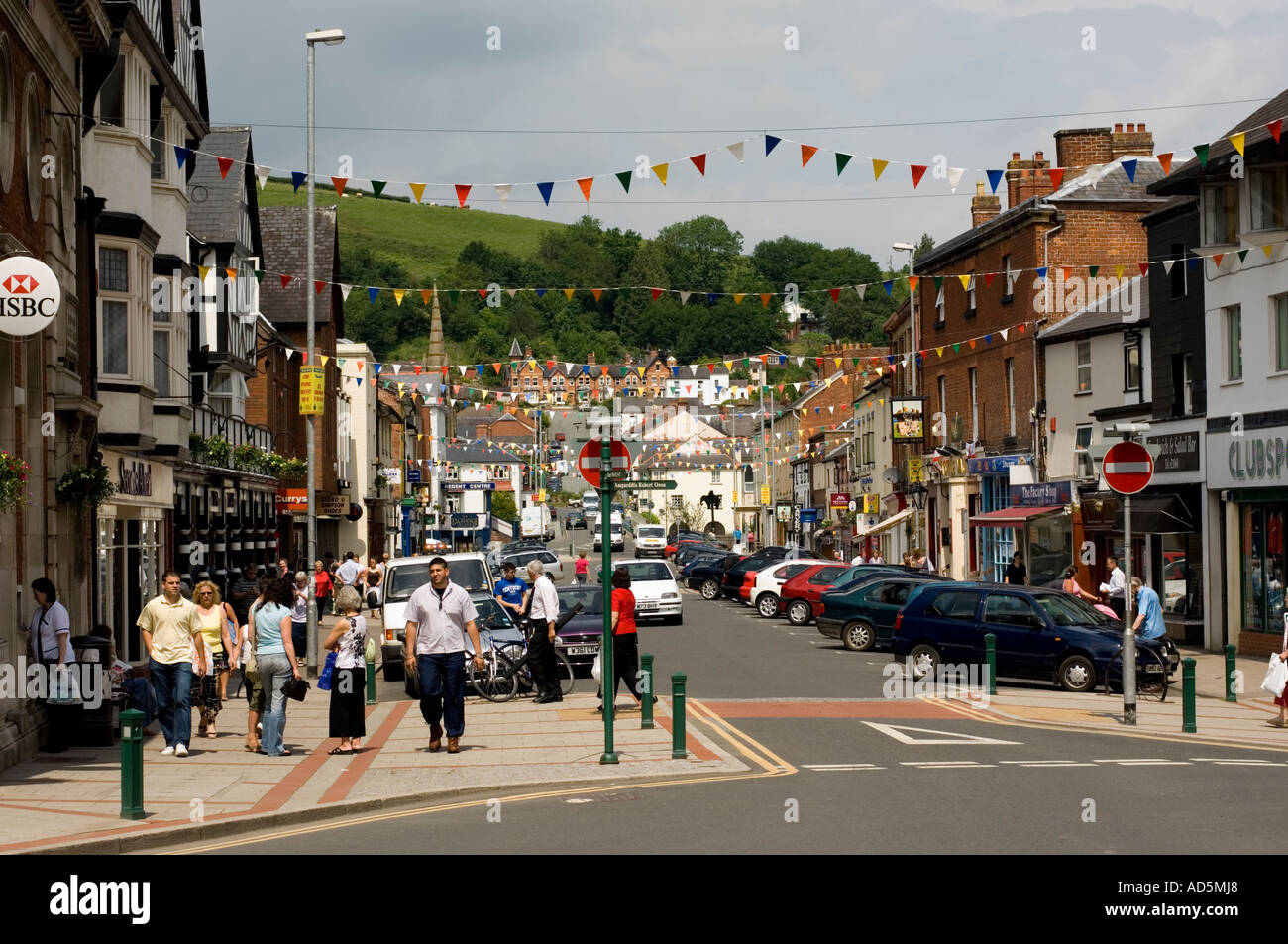 Shops and stores on the High Street Newtown Powys mid wales UK Stock