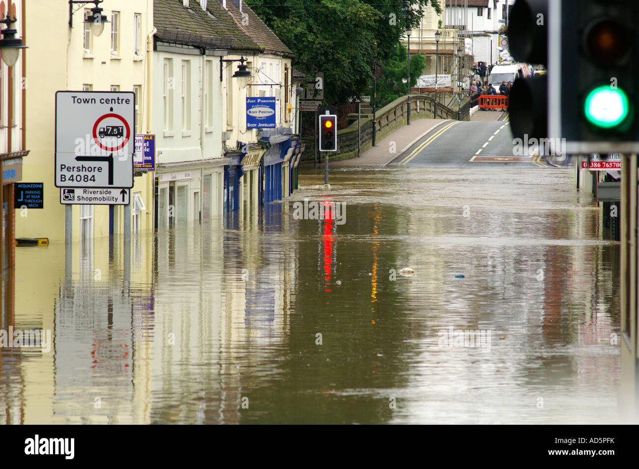 flooded Evesham Town center. Worcestershire, England Stock Photo