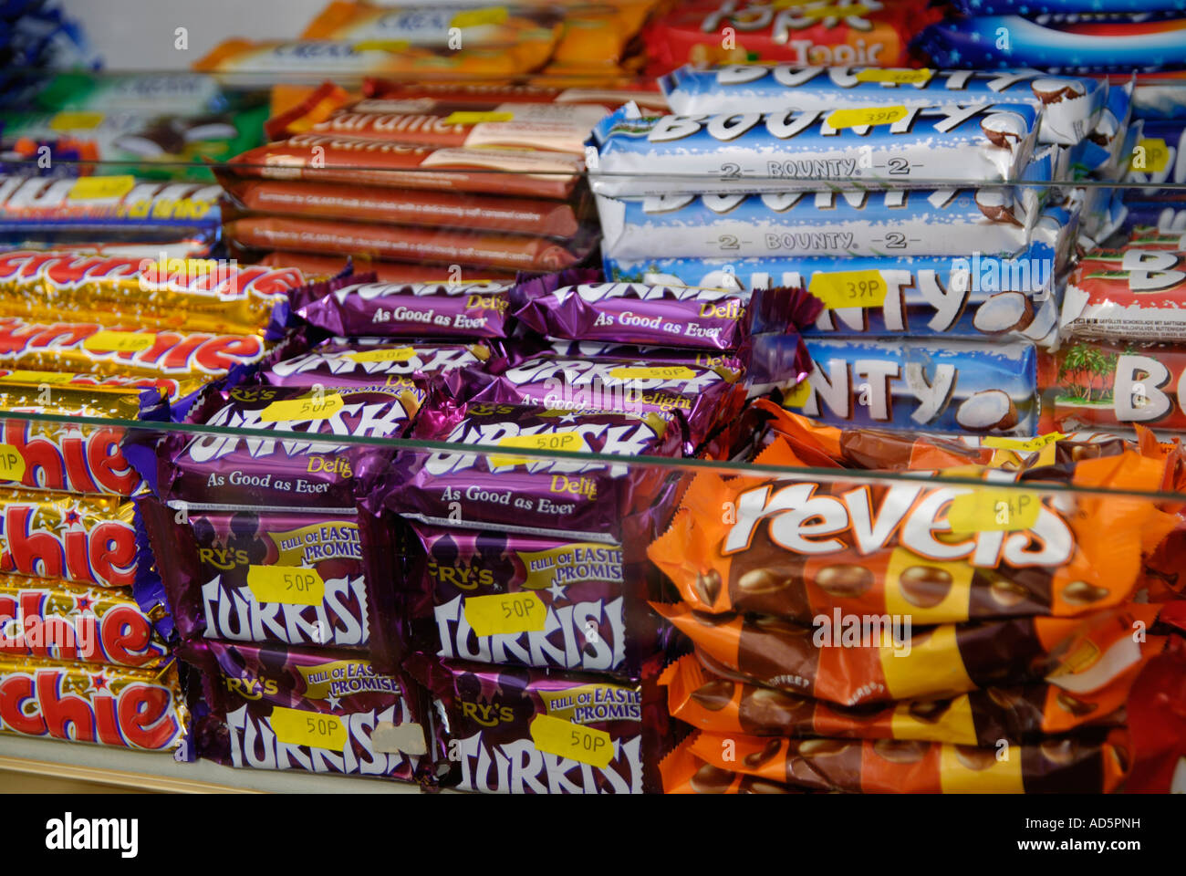 chocolate bars for sale in sweet shop Stock Photo Alamy
