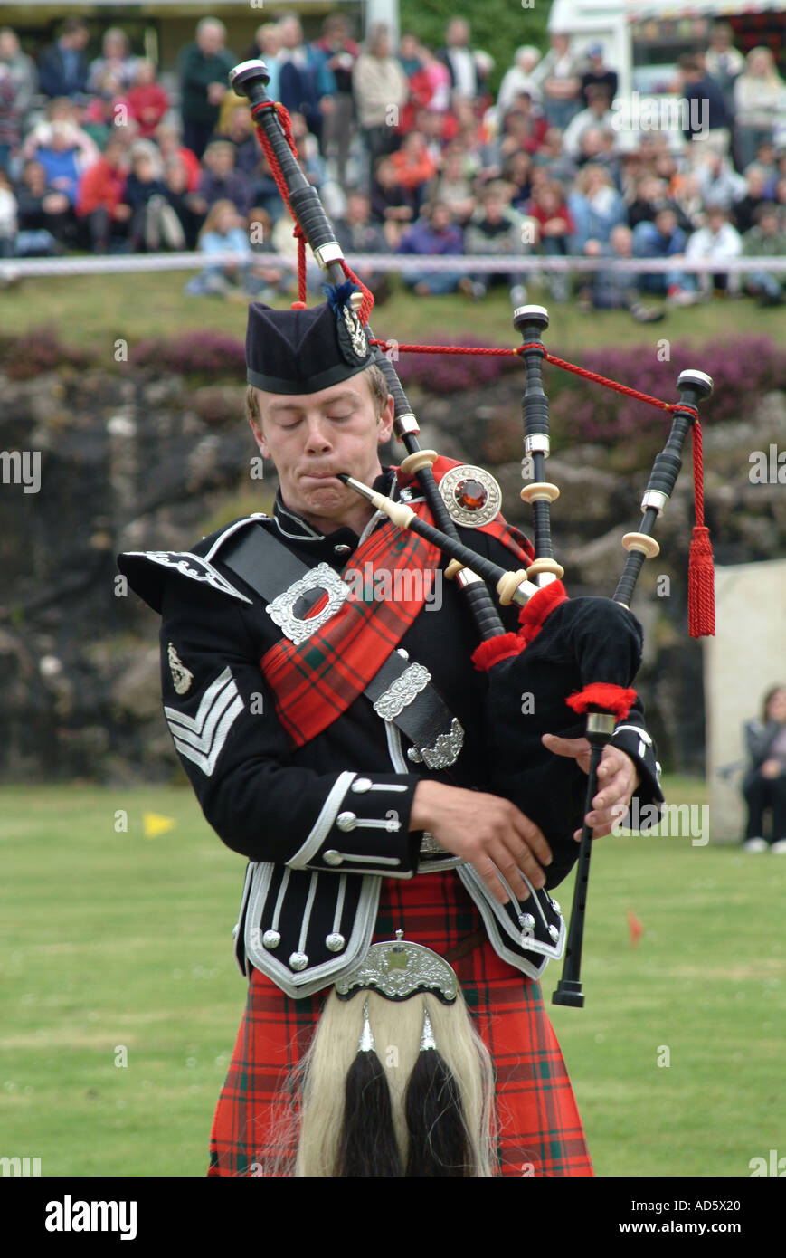 Portree Highland games Bag piping competition. Isle of Skye, West Coast Scotland. Stock Photo