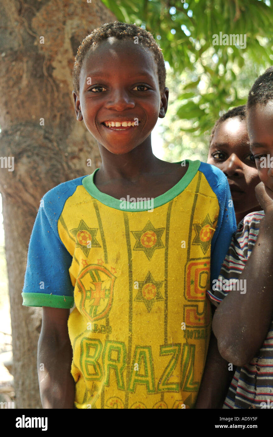 A young boy smiling in his Brazil T shirt. Likoma Island, Lake Malawi,  Africa Stock Photo - Alamy