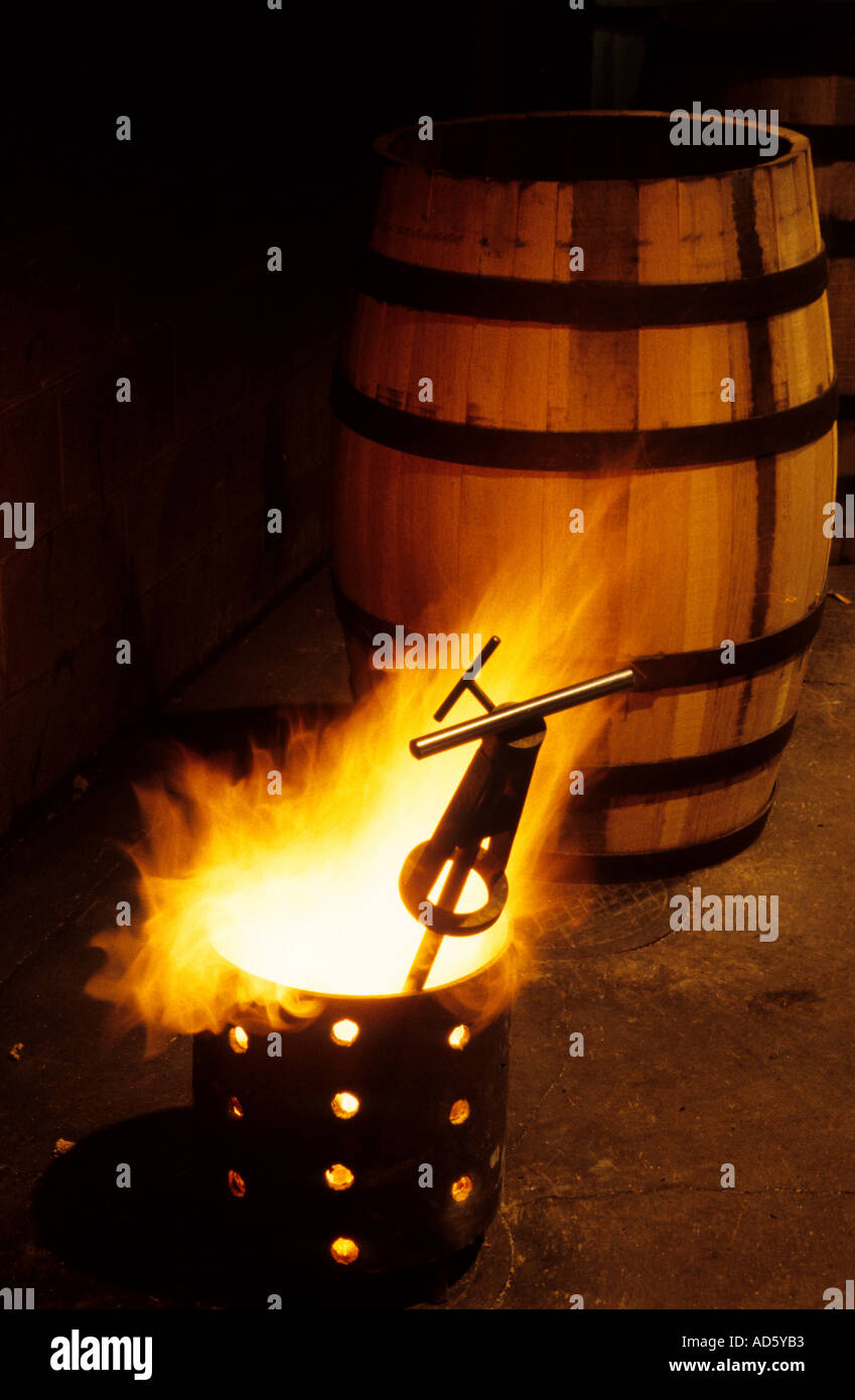 Cooperage cognac whisky wine port cask barrel fire Stock Photo