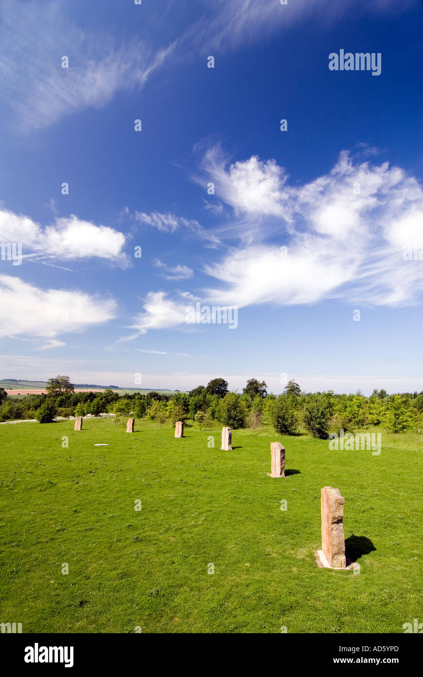 The Ardington and Lockinge Millennium Sundial and Solar System stone circle and woodland Oxfordshire The Millennium sundial Stock Photo